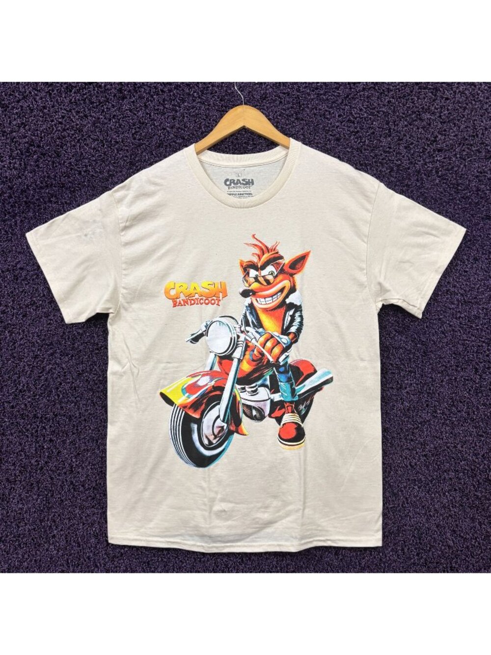 Crash Bandicoot Riding Harley T-Shirt Size Large